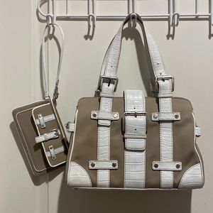MICHAEL KORS Y2K White Croc Embossed Leather Canvas Shoulder Bag Wristlet NWOT